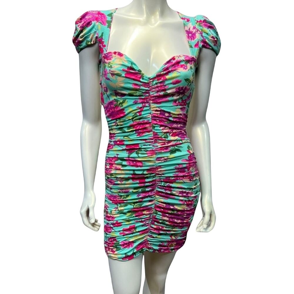 NWT Maria Gueixa Julia Floral Blue Dress with Cutout Back  Stretchy Fitted Small